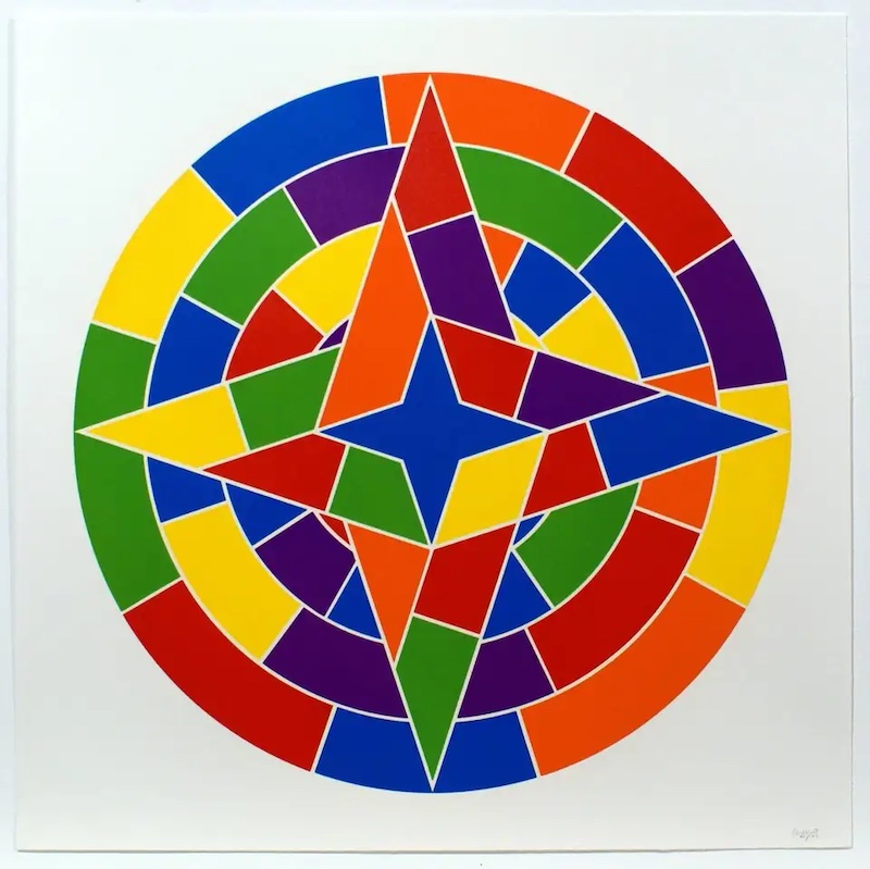 Tondo 2 (4 Point Star) Linocut on white Somerset Satin paper 27" x 27" 2002